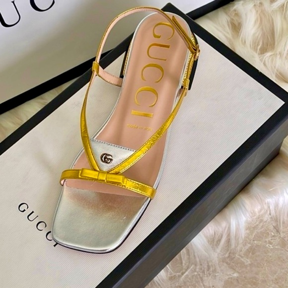 Almost New Gucci Silver and Gold Leather Sandals - Picture 8 of 8